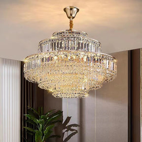 Modern Light Luxury Multi-tier Diamond Crystal Rod Pendant Chandelier for Living/Dining Room