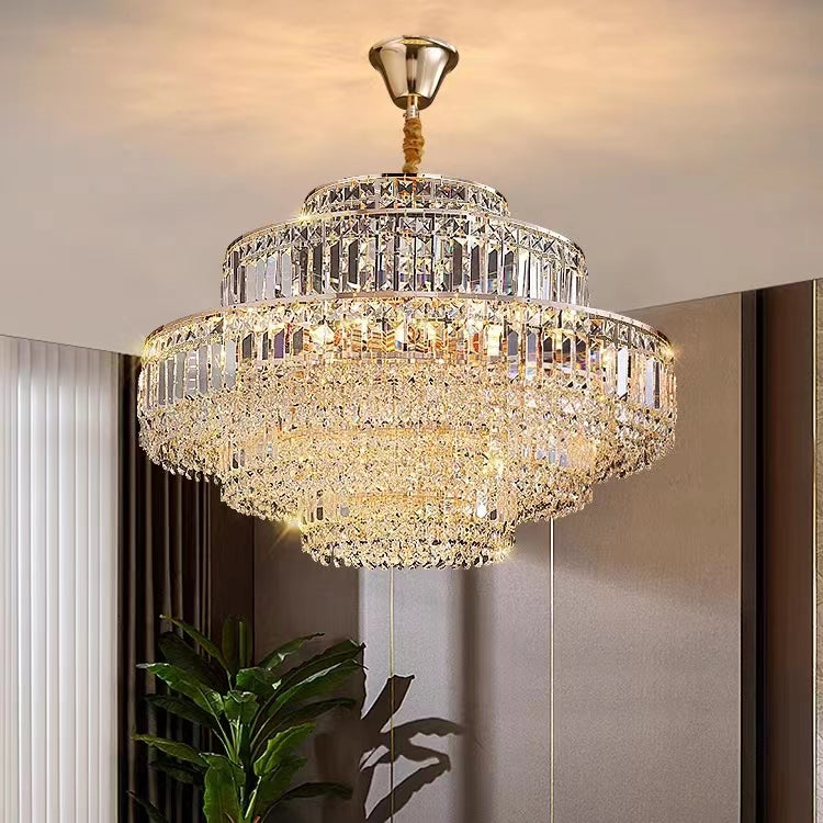 Modern Light Luxury Multi-tier Diamond Crystal Rod Pendant Chandelier for Living/Dining Room