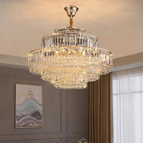 Modern Light Luxury Multi-tier Diamond Crystal Rod Pendant Chandelier for Living/Dining Room