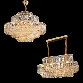 Modern Light Luxury Multi-tier Diamond Crystal Rod Pendant Chandelier for Living/Dining Room