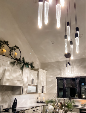 Modern Light Luxury Round/Rectangle Floating Glacier Crystal Chandelier in Black Finish for Kitchen Island/ Staircase/Living Room