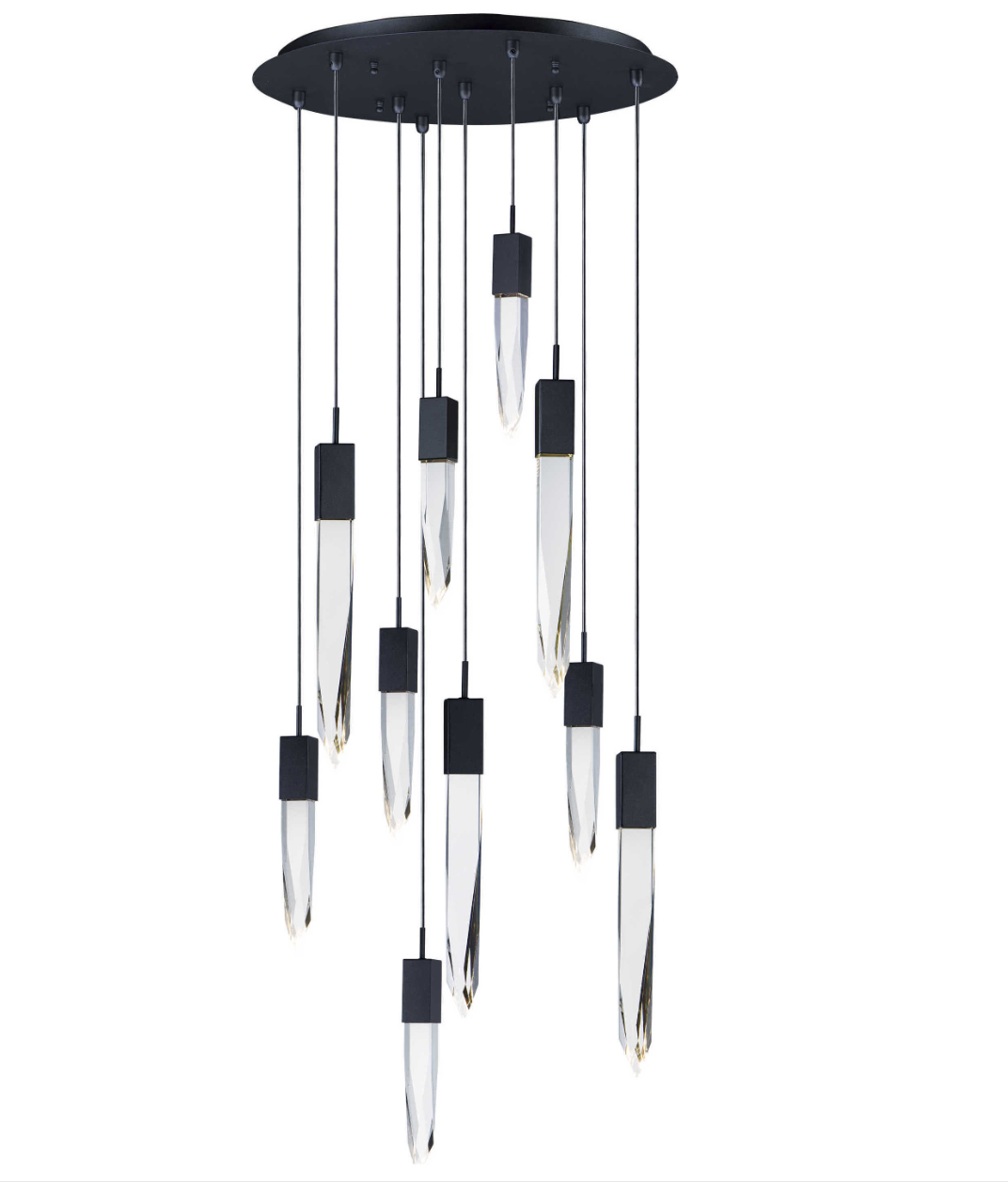 Modern Light Luxury Round/Rectangle Floating Glacier Crystal Chandelier in Black Finish for Kitchen Island/ Staircase/Living Room
