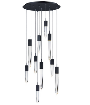 Modern Light Luxury Round/Rectangle Floating Glacier Crystal Chandelier in Black Finish for Kitchen Island/ Staircase/Living Room