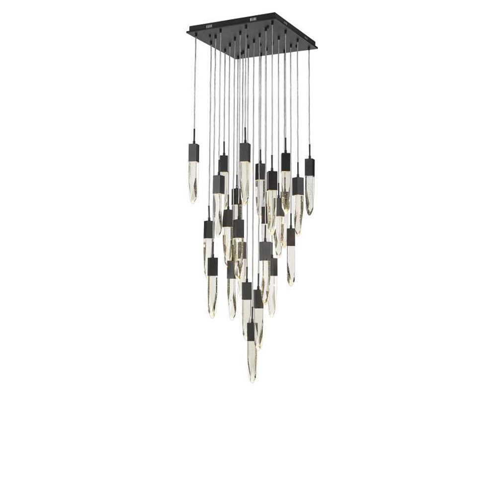 Modern Light Luxury Round/Rectangle Floating Glacier Crystal Chandelier in Black Finish for Kitchen Island/ Staircase/Living Room