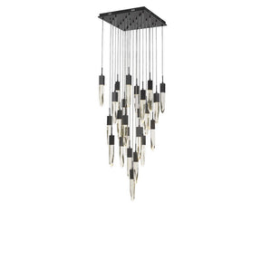 Modern Light Luxury Round/Rectangle Floating Glacier Crystal Chandelier in Black Finish for Kitchen Island/ Staircase/Living Room