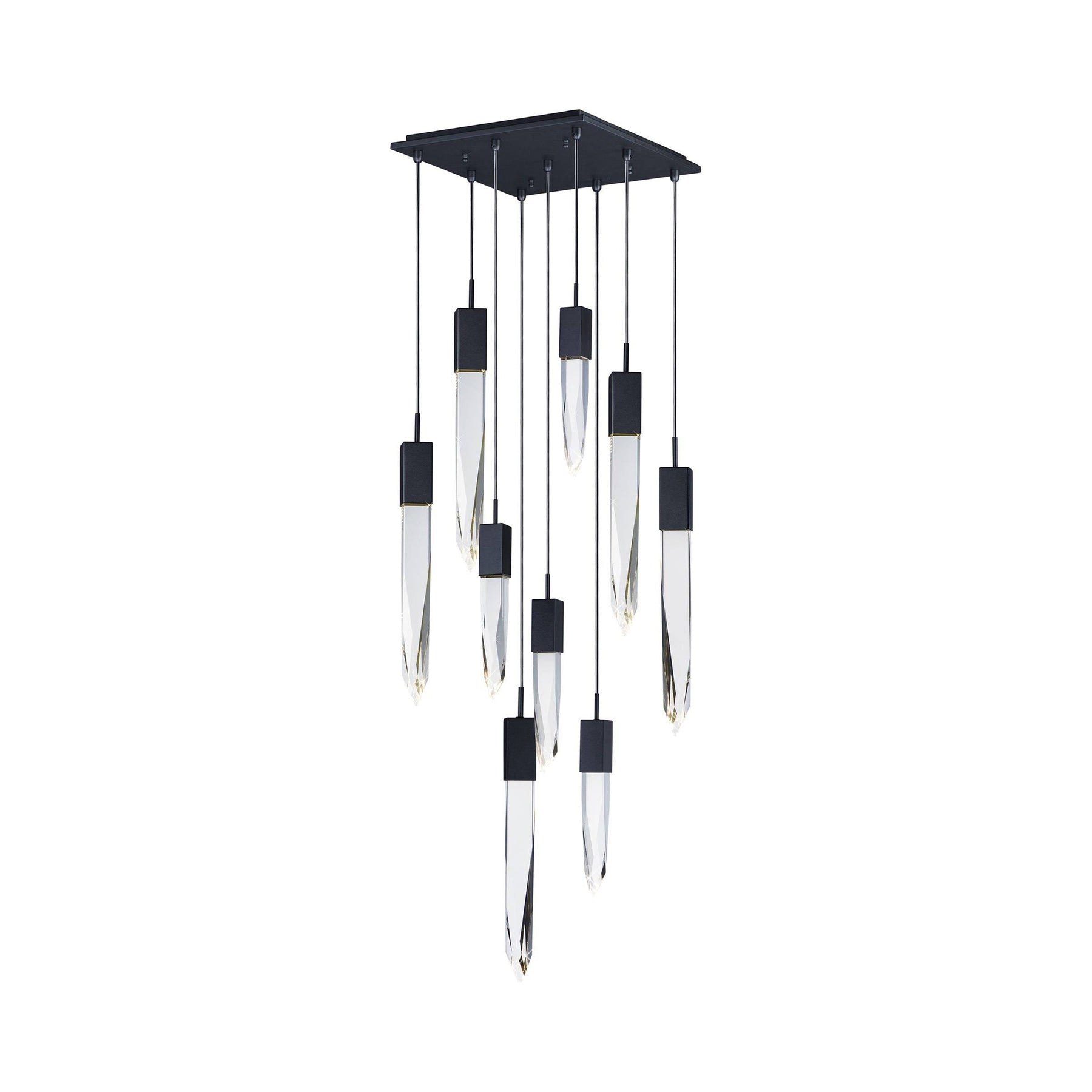 Modern Light Luxury Round/Rectangle Floating Glacier Crystal Chandelier in Black Finish for Kitchen Island/ Staircase/Living Room