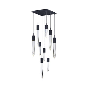 Modern Light Luxury Round/Rectangle Floating Glacier Crystal Chandelier in Black Finish for Kitchen Island/ Staircase/Living Room
