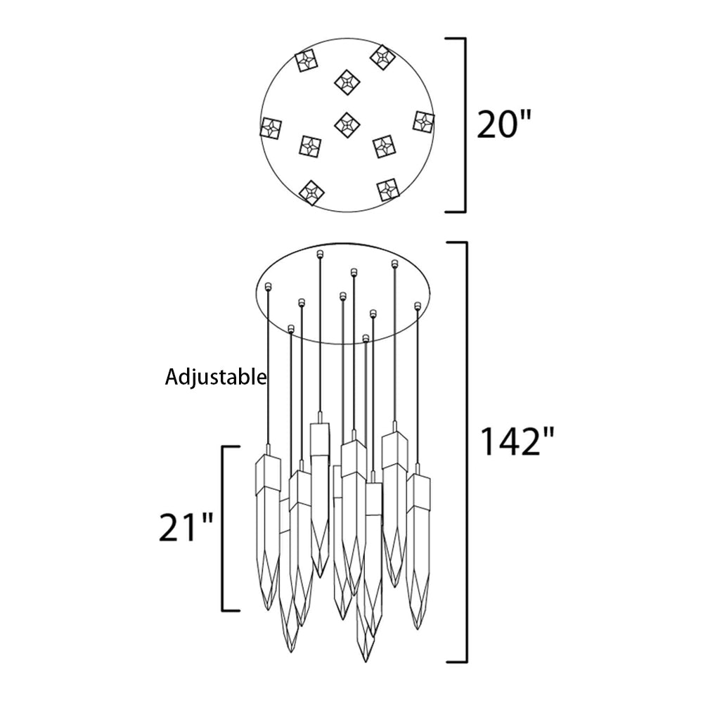 Modern Light Luxury Round/Rectangle Floating Glacier Crystal Chandelier in Black Finish for Kitchen Island/ Staircase/Living Room