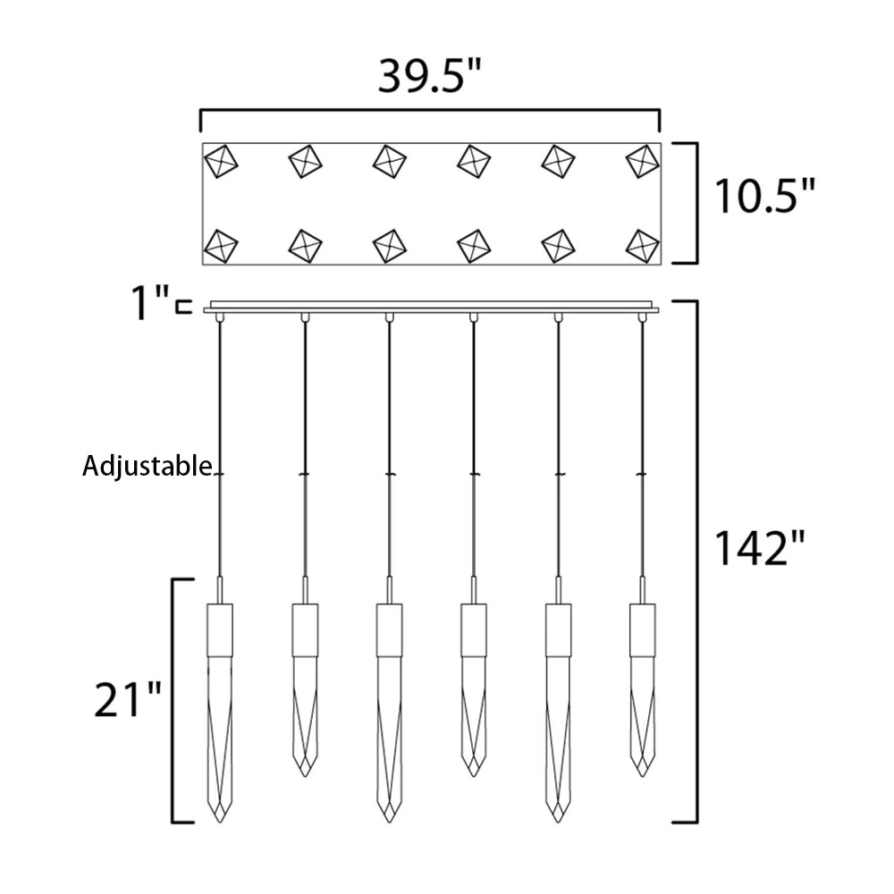 Modern Light Luxury Round/Rectangle Floating Glacier Crystal Chandelier in Black Finish for Kitchen Island/ Staircase/Living Room