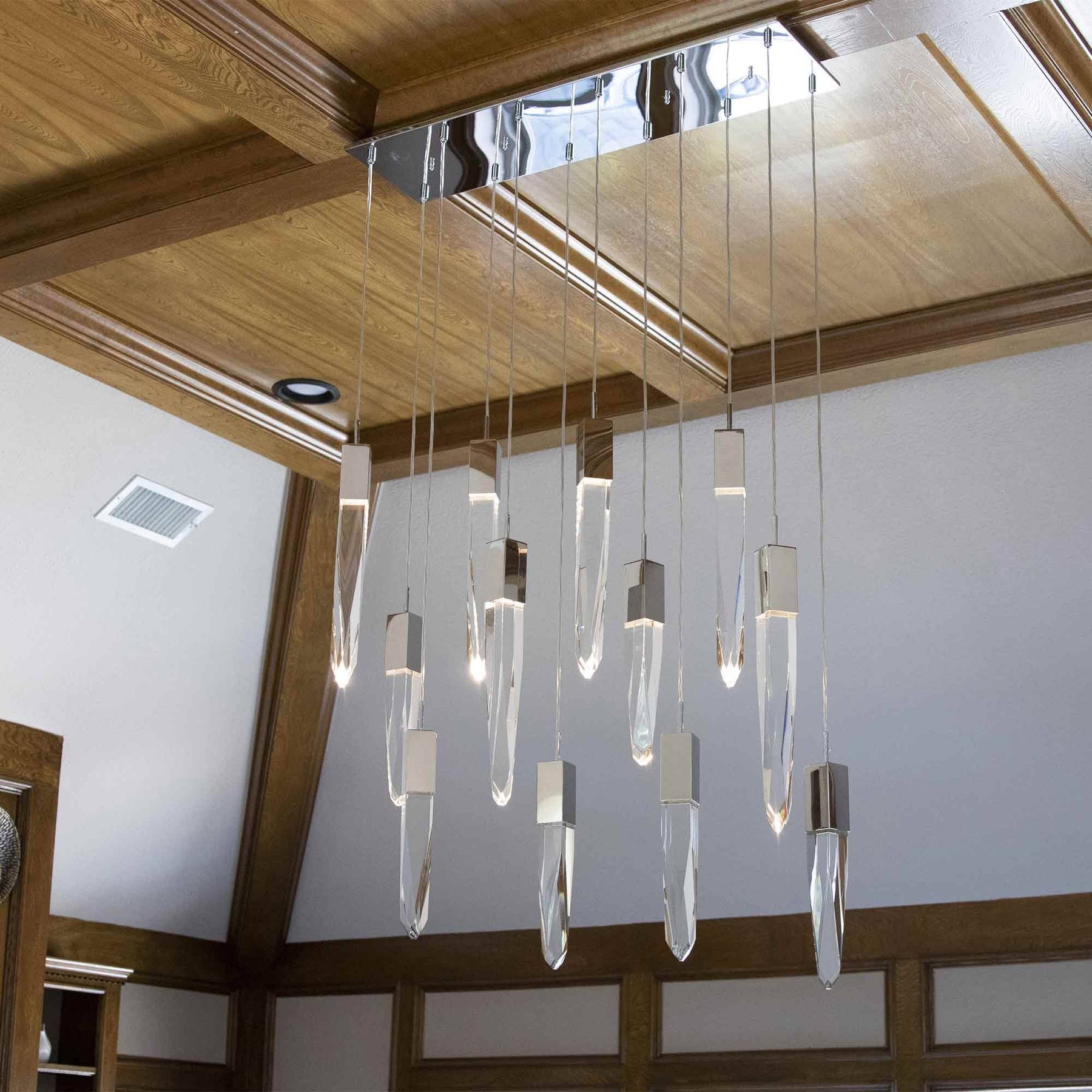 Modern Light Luxury Round/Rectangle Floating Glacier Crystal Chandelier in Black Finish for Kitchen Island/ Staircase/Living Room