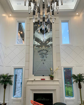 Modern Light Luxury Round/Rectangle Floating Glacier Crystal Chandelier in Black Finish for Kitchen Island/ Staircase/Living Room