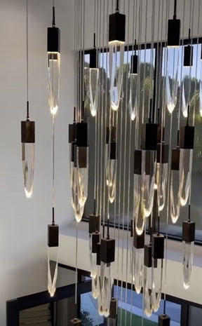 Modern Light Luxury Round/Rectangle Floating Glacier Crystal Chandelier in Black Finish for Kitchen Island/ Staircase/Living Room