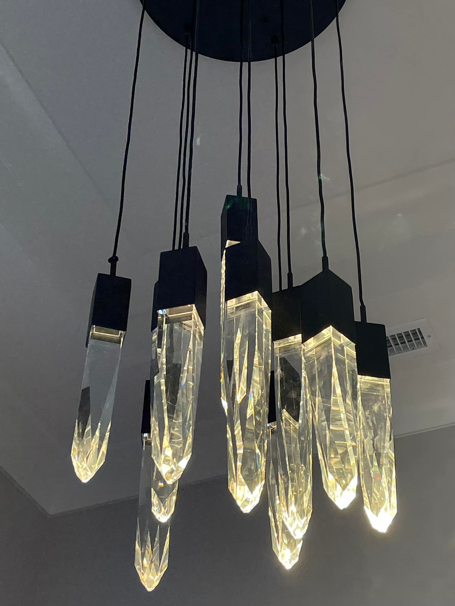 Modern Light Luxury Round/Rectangle Floating Glacier Crystal Chandelier in Black Finish for Kitchen Island/ Staircase/Living Room