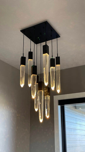 Modern Light Luxury Round/Rectangle Floating Glacier Crystal Chandelier in Black Finish for Kitchen Island/ Staircase/Living Room