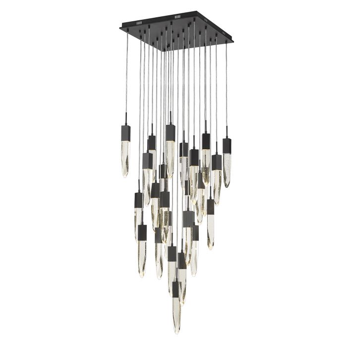 Modern Light Luxury Round/Rectangle Floating Glacier Crystal Chandelier in Black Finish for Kitchen Island/ Staircase/Living Room