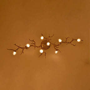 Modern Linear Glass Ball Branch Semi Flush Chandelier