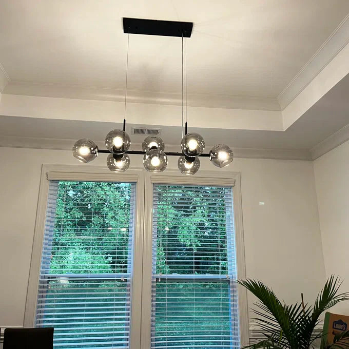 Modern Linear Smoky Gray Glass Globe Shade Chandelier for Dining Room/Kitchen Island