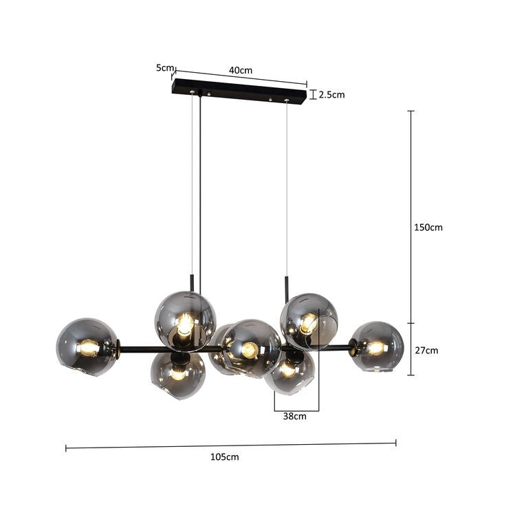 Modern Linear Smoky Gray Glass Globe Shade Chandelier for Dining Room/Kitchen Island
