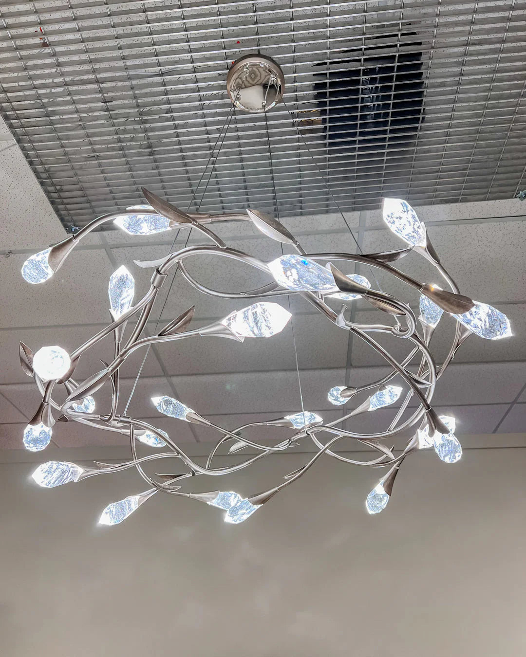 Modern Linear/Round Floral Branches Crystal Chandelier