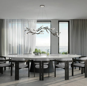 Modern Linear/Round Floral Branches Crystal Chandelier