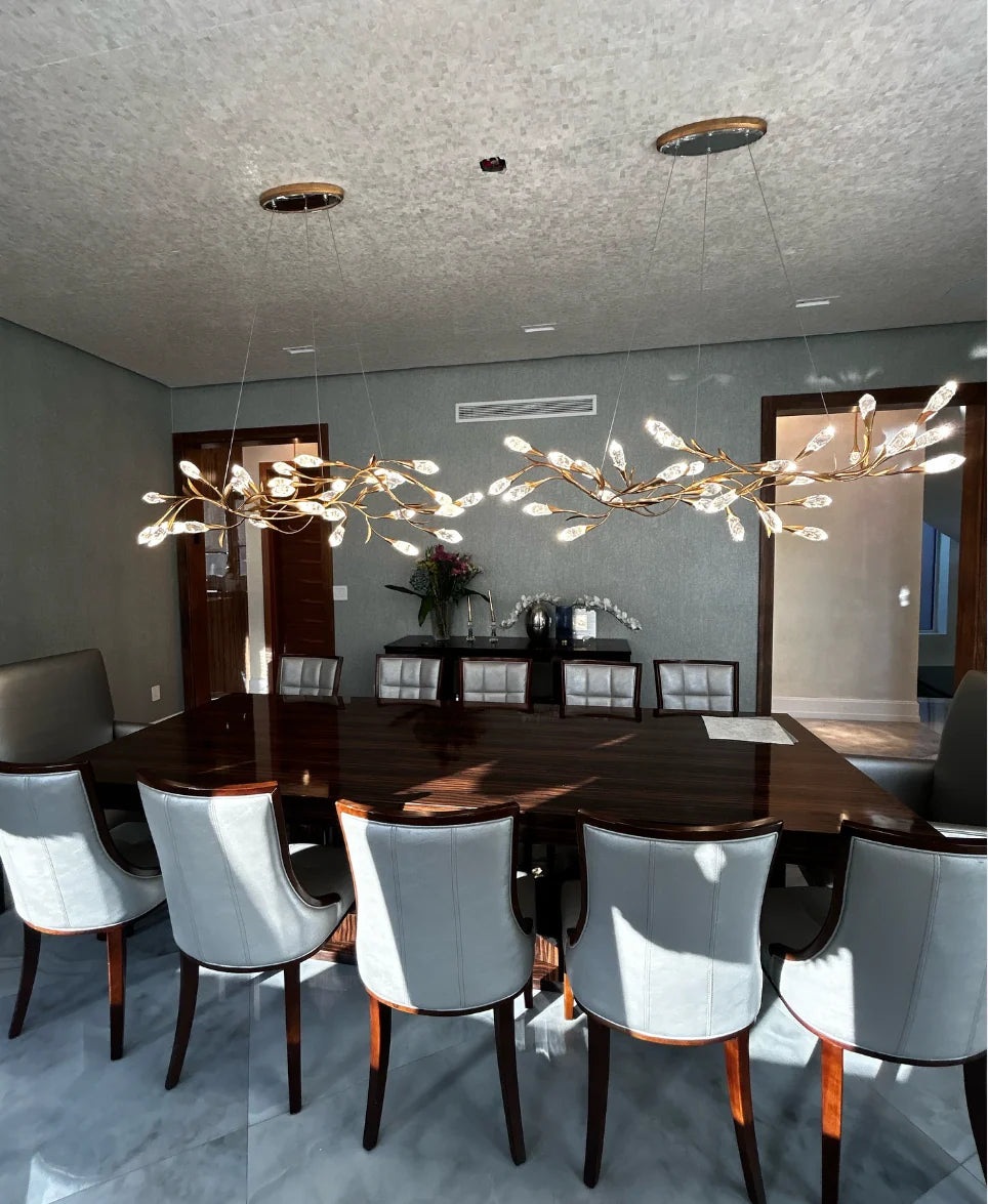 Modern Linear/Round Floral Branches Crystal Chandelier