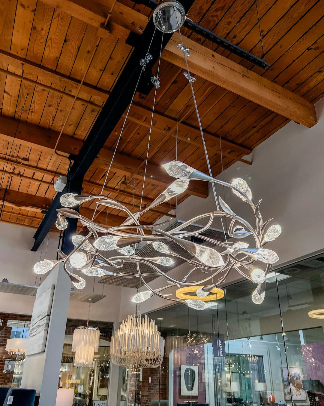 Modern Linear/Round Floral Branches Crystal Chandelier