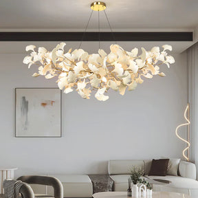 Modern Luxury Linear Ginkgo Ceramic Chandelier for Dining Room/Kitchen Island