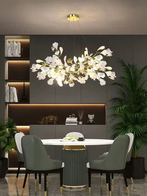 Modern Luxury Linear Ginkgo Ceramic Chandelier for Dining Room/Kitchen Island