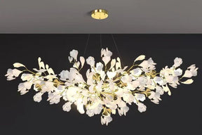 Modern Luxury Linear Ginkgo Ceramic Chandelier for Dining Room/Kitchen Island
