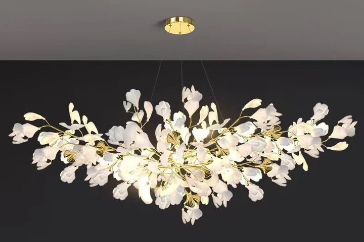 Modern Luxury Linear Ginkgo Ceramic Chandelier for Dining Room/Kitchen Island
