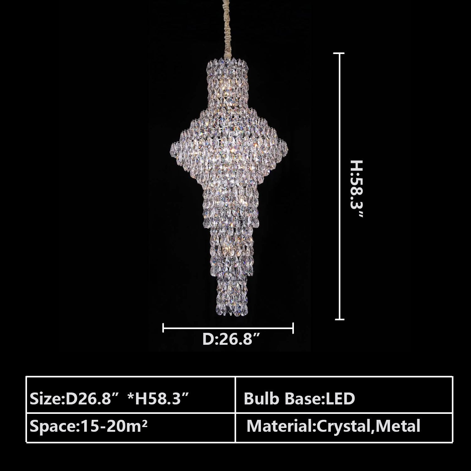 Modern Nail Shaped Crystal Chandelier For Foyer/Staircase/High-ceiling