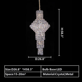 Modern Nail Shaped Crystal Chandelier For Foyer/Staircase/High-ceiling