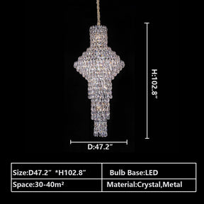 Modern Nail Shaped Crystal Chandelier For Foyer/Staircase/High-ceiling