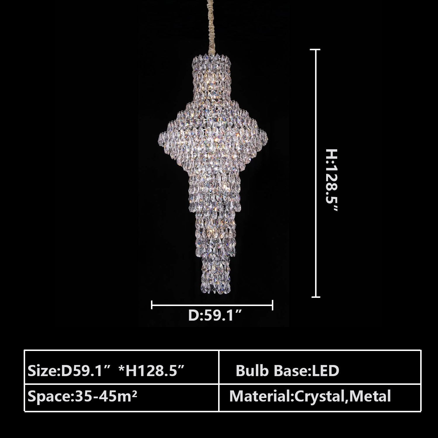 Modern Nail Shaped Crystal Chandelier For Foyer/Staircase/High-ceiling