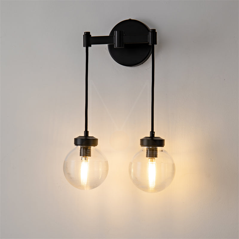 Modern Pearl Shape Glass Wall Sconce 2 Light, Bedroom Wall Lamp Fixture