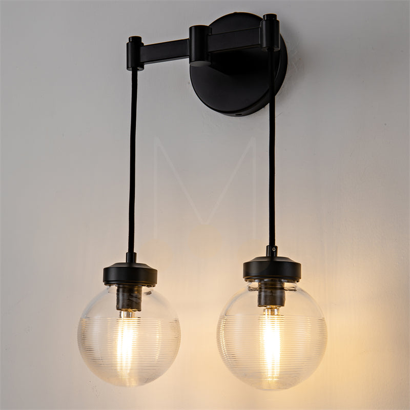 Modern Pearl Shape Glass Wall Sconce 2 Light, Bedroom Wall Lamp Fixture