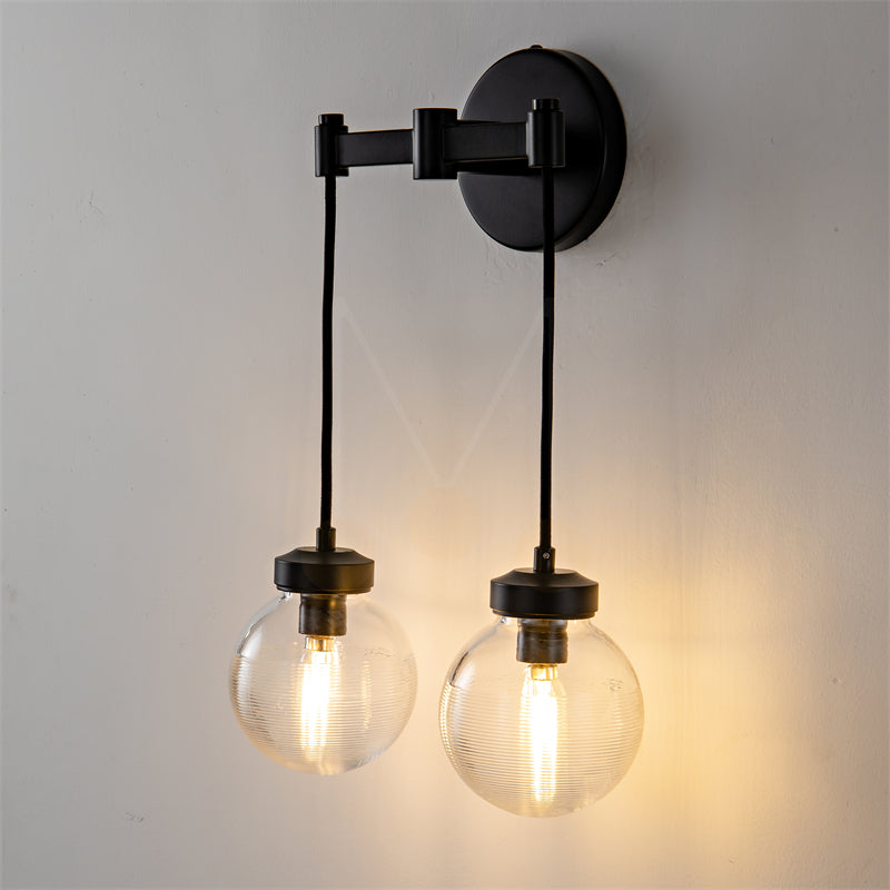 Modern Pearl Shape Glass Wall Sconce 2 Light, Bedroom Wall Lamp Fixture
