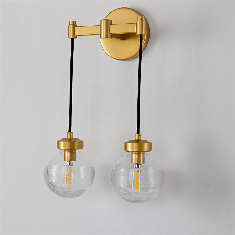 Modern Pearl Shape Glass Wall Sconce 2 Light, Bedroom Wall Lamp Fixture