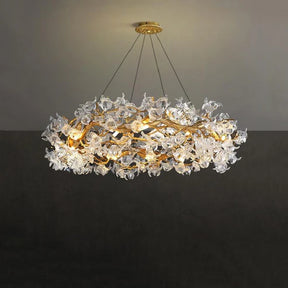 Modern Petal Crystal Round Brass Branch Chandelier