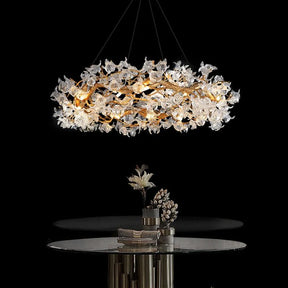 Modern Petal Crystal Round Brass Branch Chandelier