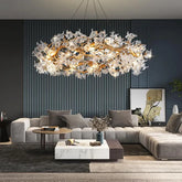 Modern Petal Crystal Round Brass Branch Chandelier