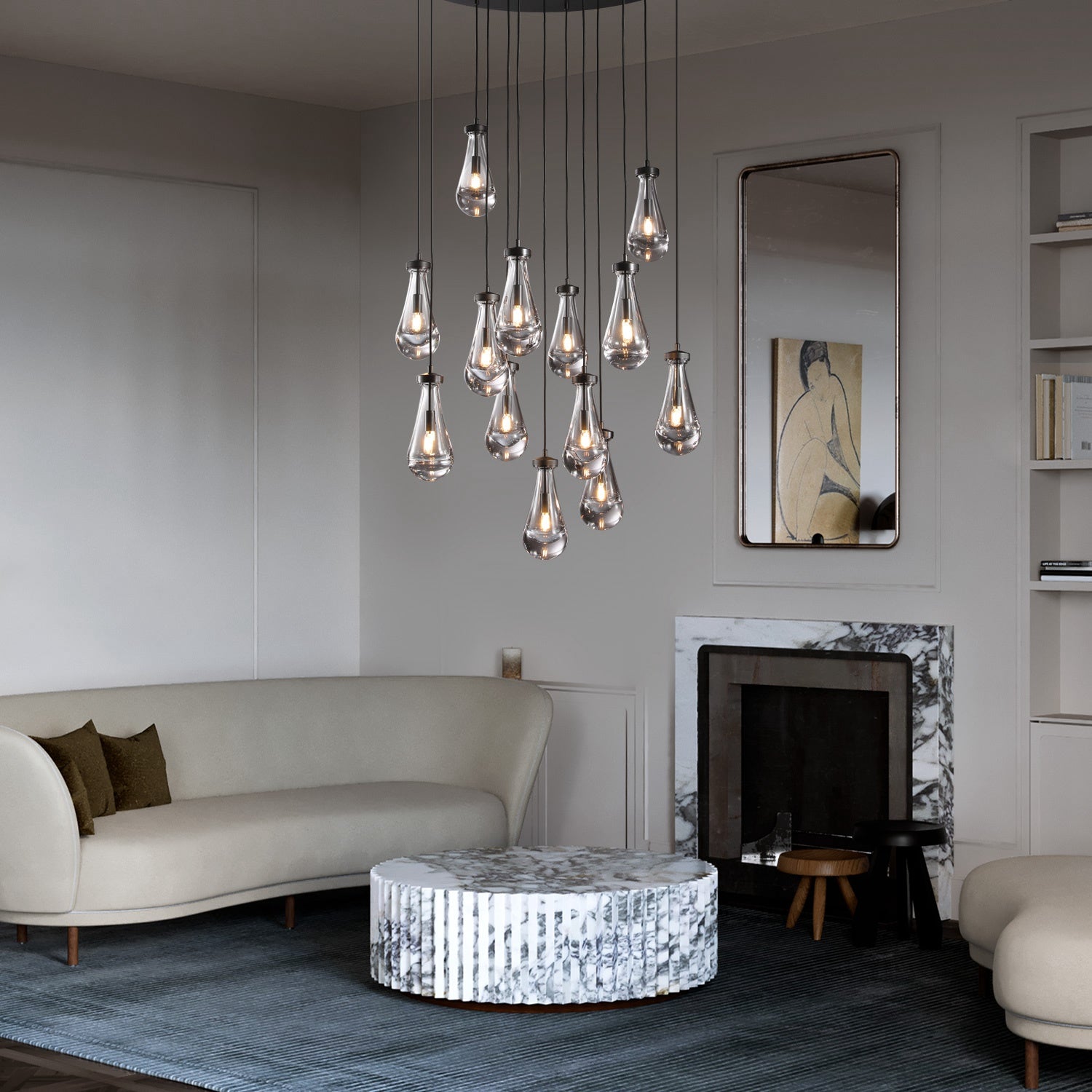 Modern Raindrop Round Brass Chandelier D36" 13-Lights
