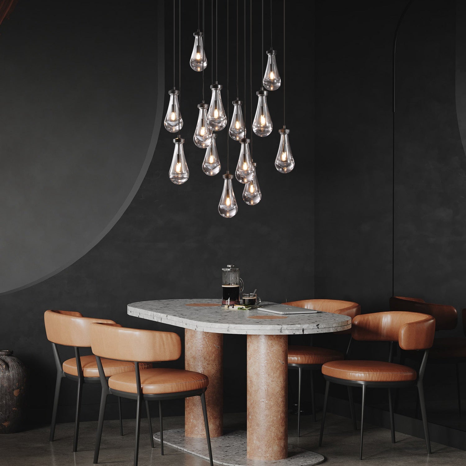 Modern Raindrop Round Brass Chandelier D36" 13-Lights