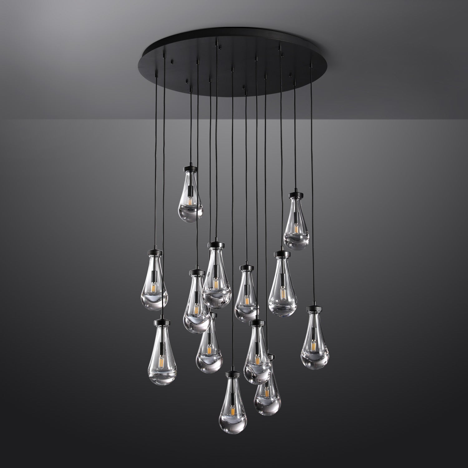 Modern Raindrop Round Brass Chandelier D36" 13-Lights