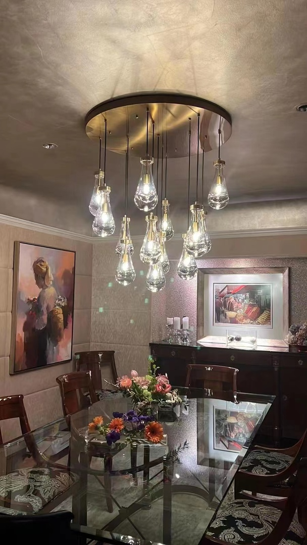Modern Raindrop Round Brass Chandelier D36" 13-Lights