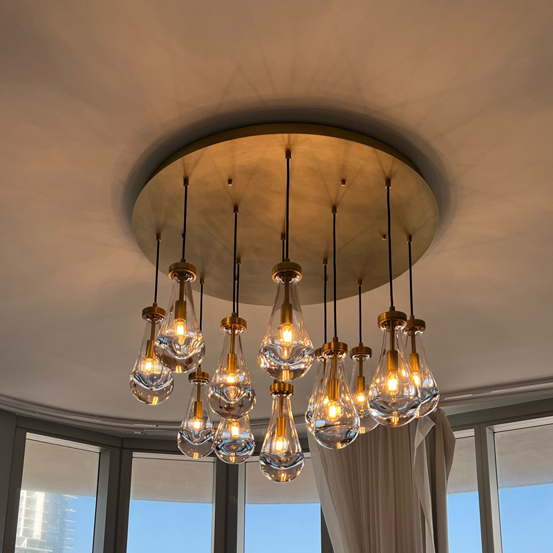 Modern Raindrop Round Brass Chandelier D36" 13-Lights
