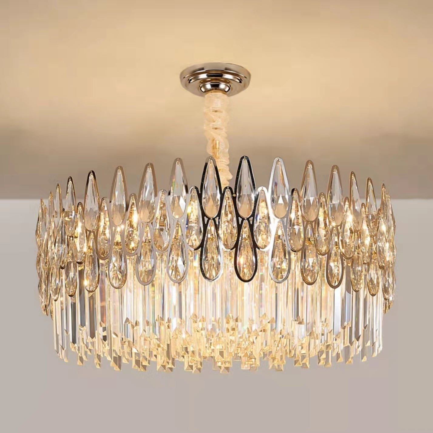 Modern Round/Rectangular Raindrop Crystal Chandelier for Low-ceiling