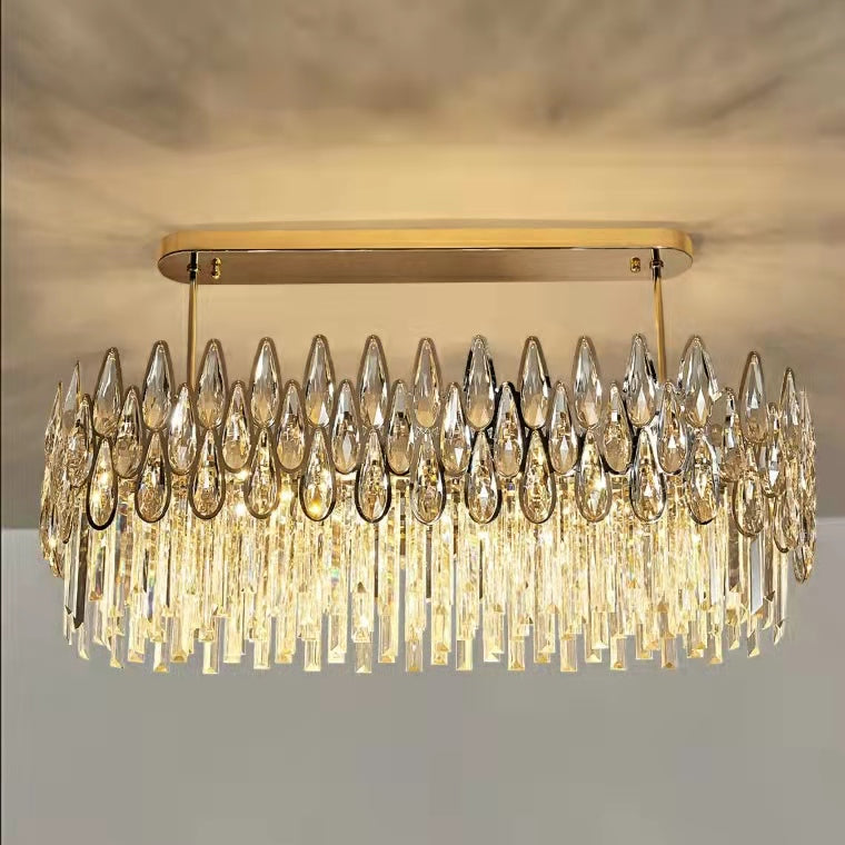 Modern Round/Rectangular Raindrop Crystal Chandelier for Low-ceiling