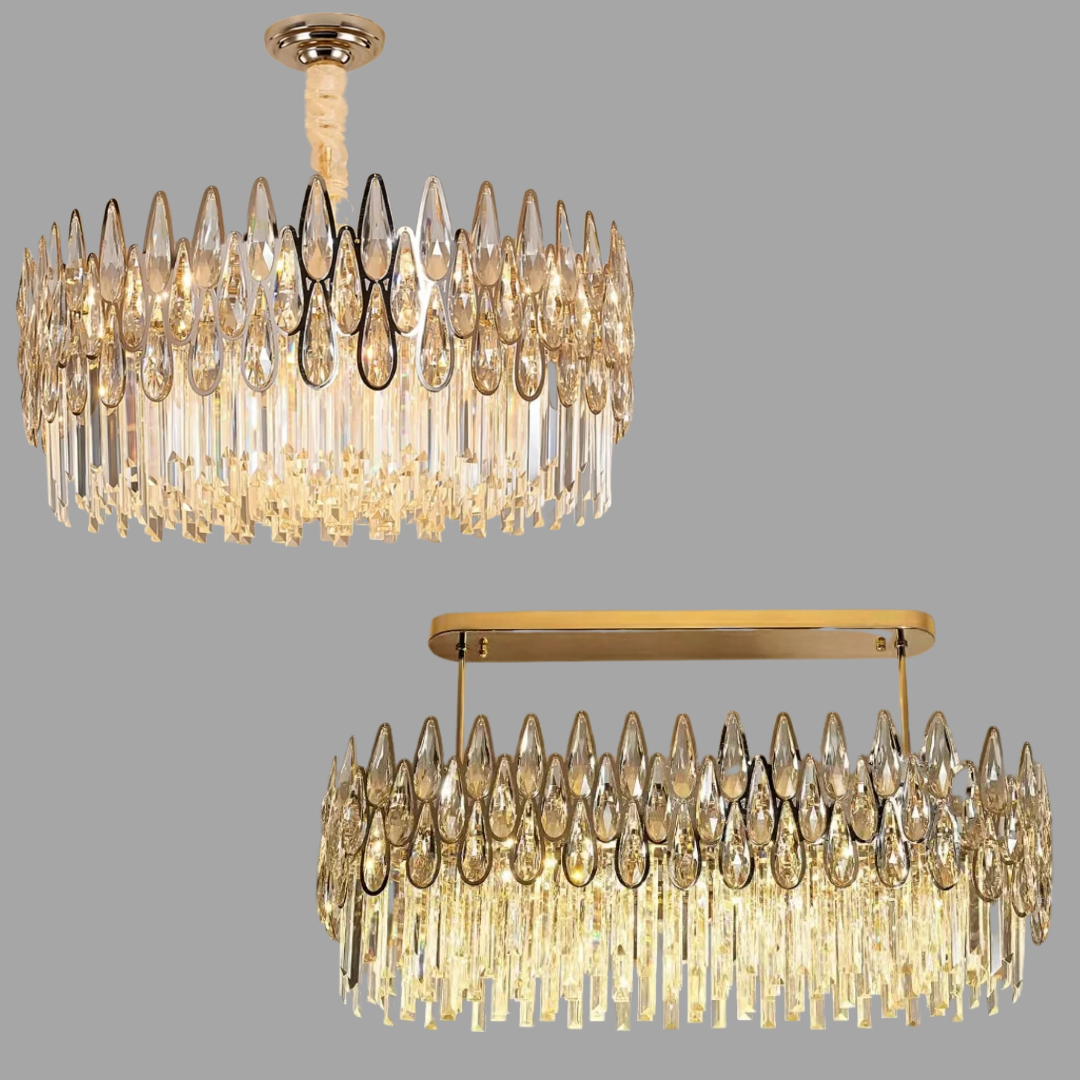 Modern Round/Rectangular Raindrop Crystal Chandelier for Low-ceiling