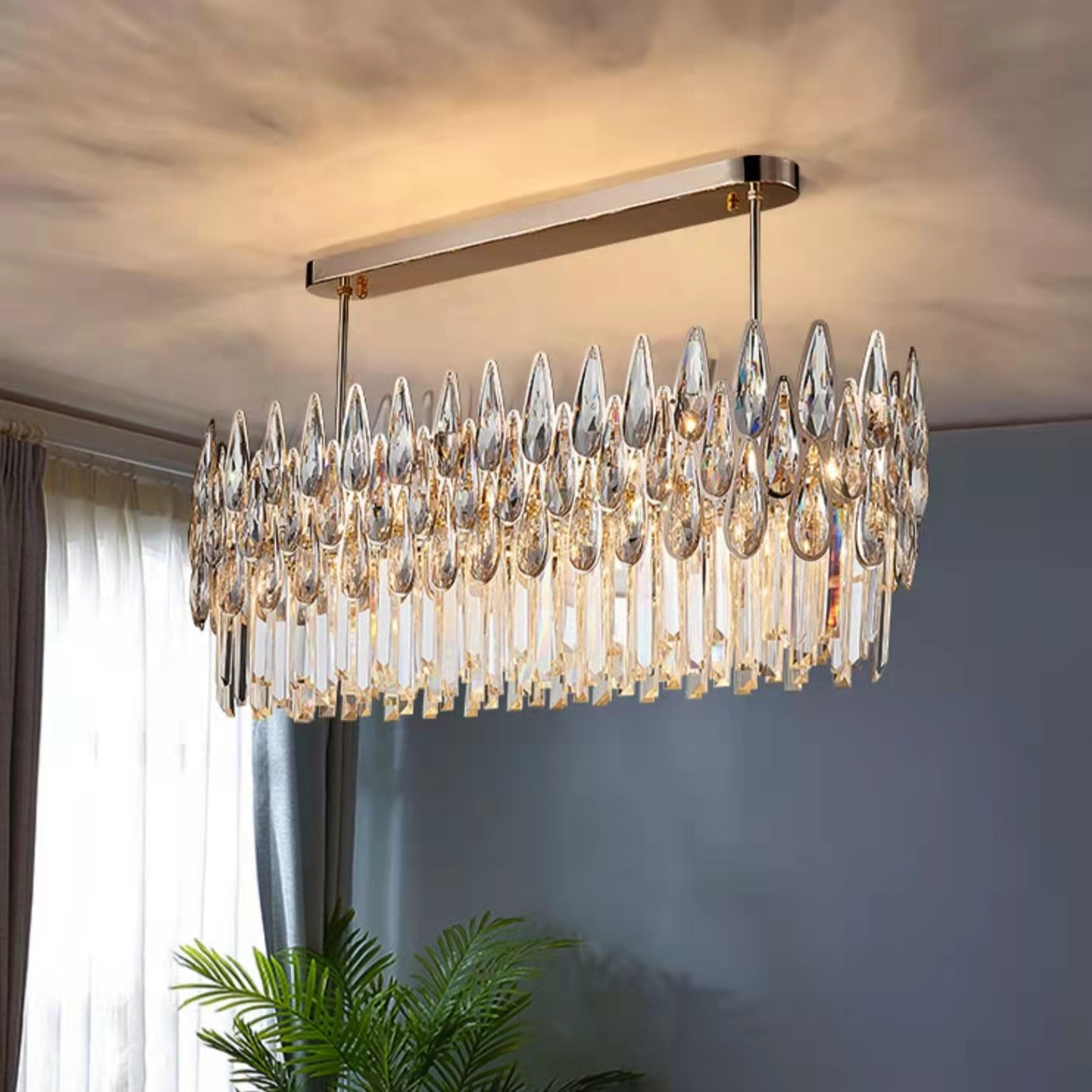 Modern Round/Rectangular Raindrop Crystal Chandelier for Low-ceiling